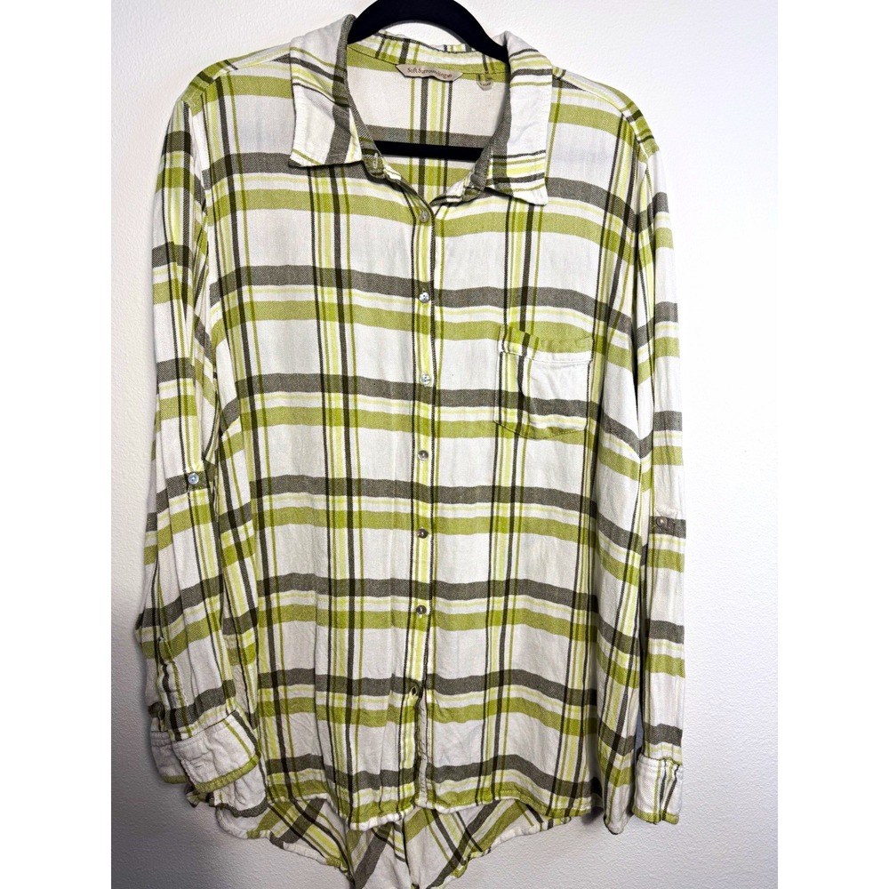 Soft Surroundings Plus Size 3X Plaid Woven Rayon Button-Up Collared Long Sleeve